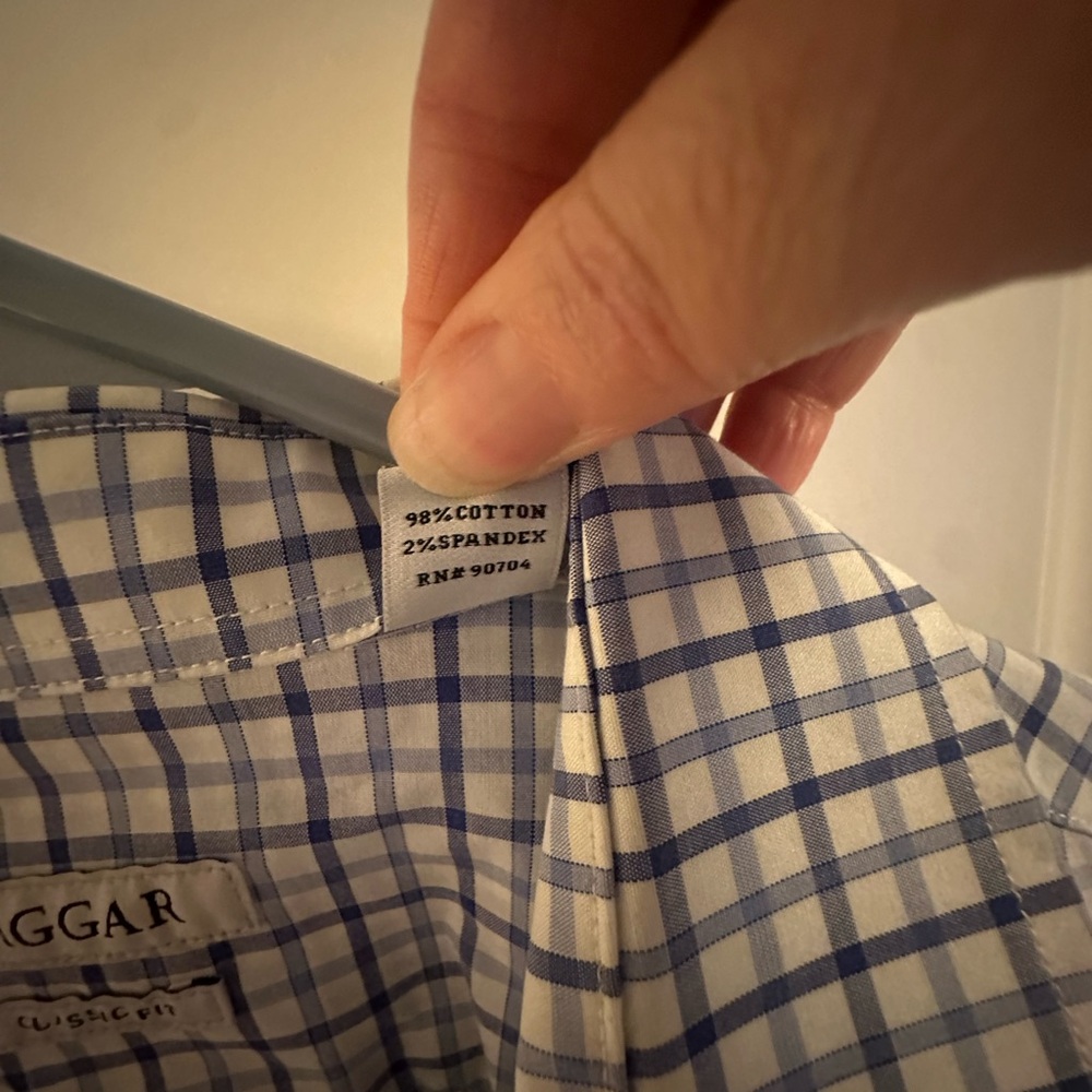 Haggar Men's White and Blue Plaid long sleeve Dress Shirt - Picture 11 of 11